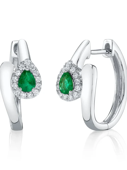 Shy Creation Color 0.14CT DIAMOND & 0.26CT EMERALD PEAR OVAL HOOP EARRING