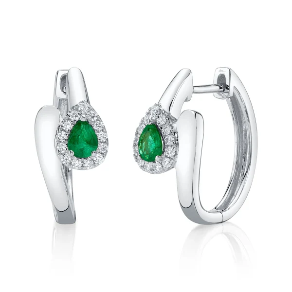Shy Creation Color 0.14CT DIAMOND & 0.26CT EMERALD PEAR OVAL HOOP EARRING