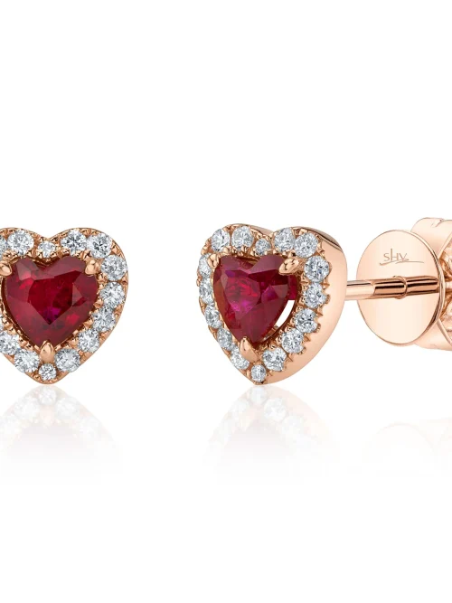 Shy Creation Color 0.15CT DIAMOND & 0.53CT RUBY HEART STUD EARRING