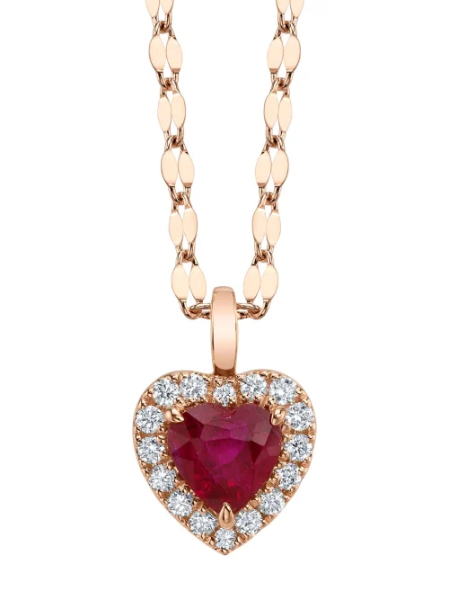 Shy Creation Color 0.12CT DIAMOND & 0.62CT RUBY HEART SPARKLE CHAIN NECKLACE