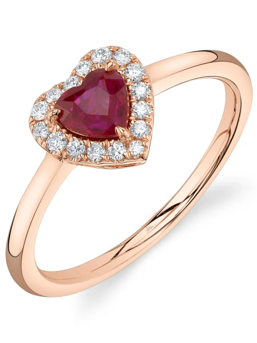 Shy Creation Color 0.15CT DIAMOND & 0.52CT RUBY HEART RING