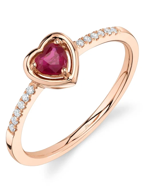 Shy Creation 0.06CT DIAMOND & 0.28CT RUBY HEART RING