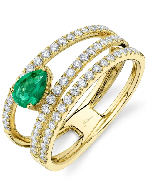 Shy Creation 0.54CT DIAMOND & 0.38CT EMERALD PEAR RING