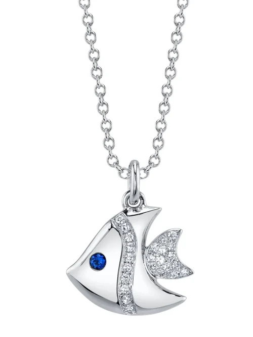 Shy Creation Kate 0.05CT DIAMOND & 0.02CT BLUE SAPPHIRE FISH NECKLACE