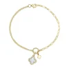 Shy Creation Kate 0.12CT DIAMOND & 0.54CT MOTHER OF PEARL CLOVER PAPER CLIP LINK BRACELET