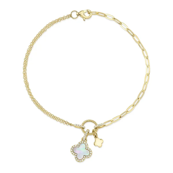 Shy Creation Kate 0.12CT DIAMOND & 0.54CT MOTHER OF PEARL CLOVER PAPER CLIP LINK BRACELET