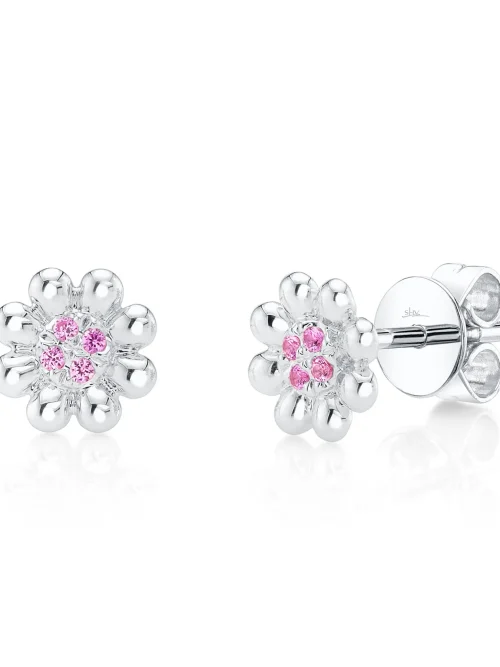 Shy Creation Kate 0.06CT PINK SAPPHIRE FLOWER STUD EARRING