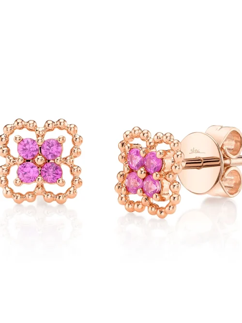 Shy Creation Kate 0.22CT PINK SAPPHIRE CLOVER STUD EARRING