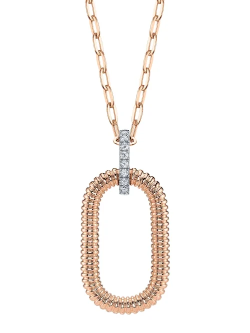 Shy Creation Kate 0.21CT DIAMOND RIBBED PIPE PAPER CLIP LINK NECKLACE