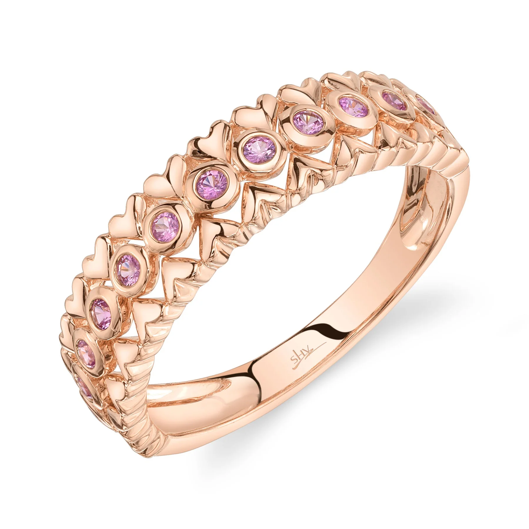 Shy Creation Kate 0.21CT PINK SAPPHIRE BEZEL HEART RING