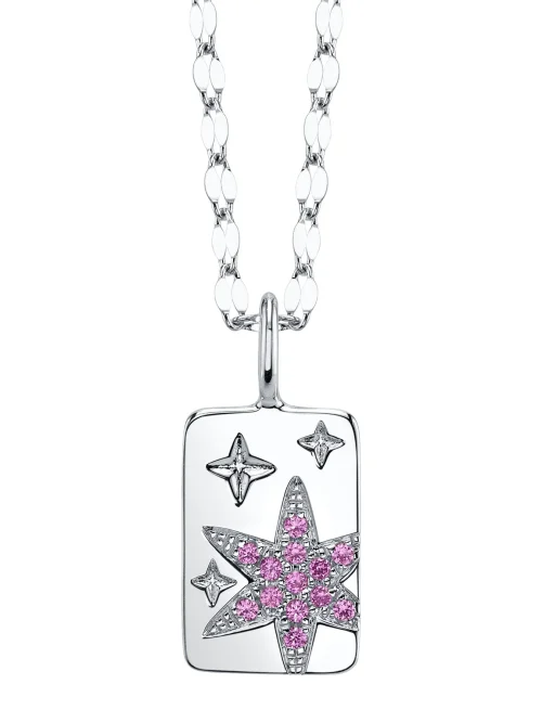 Shy Creation Kate 0.09CT PINK SAPPHIRE STAR SPARKLE CHAIN NECKLACE