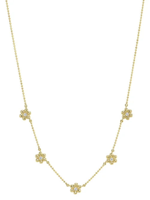 Shy Creation Kate 0.11CT DIAMOND FLOWER FACETED BALL CHAIN NECKLACE