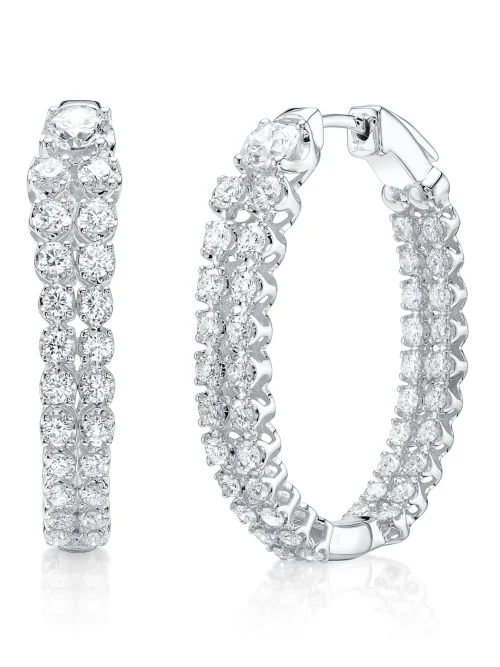 Shy Creation Diana 0.80CT-CTR(ROUND) 2.30CT-SIDE DIAMOND CROWN SETTING HOOP EARRING