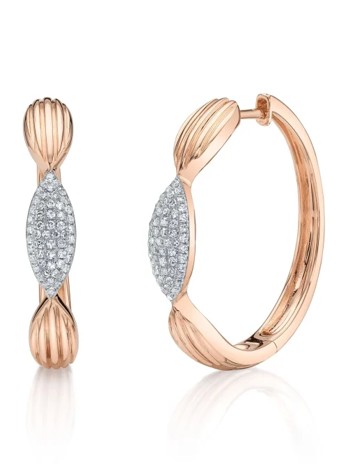 Shy Creation Kate 0.23CT DIAMOND PAVE RIBBED MARQUISE HOOP EARRING