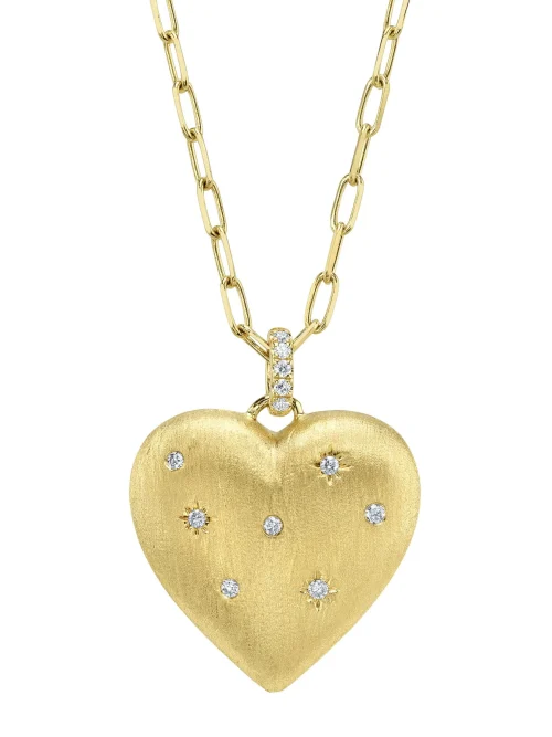 Shy Creation Kate 0.10CT DIAMOND HEART STAR MATTE PAPER CLIP CHAIN NECKLACE