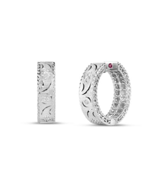 Roberto Coin 18K WHITE GOLD PRINCESS DIAMOND & SATIN FINISH HOOP EARRINGS