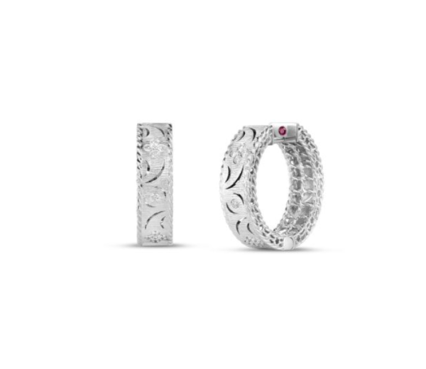 Roberto Coin 18K WHITE GOLD PRINCESS DIAMOND & SATIN FINISH HOOP EARRINGS