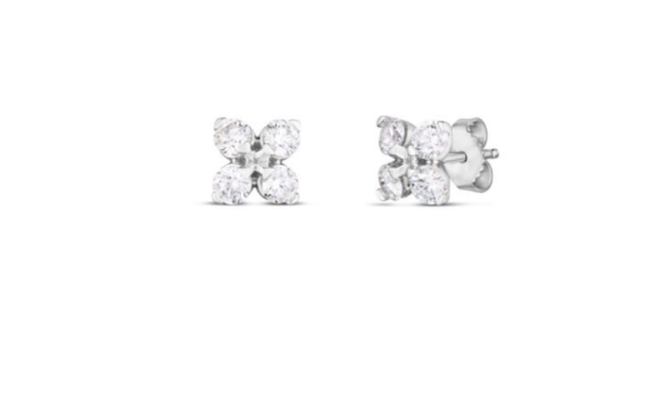 Roberto Coin  18K WHITE GOLD LOVE IN VERONA DIAMOND STUD EARRINGS