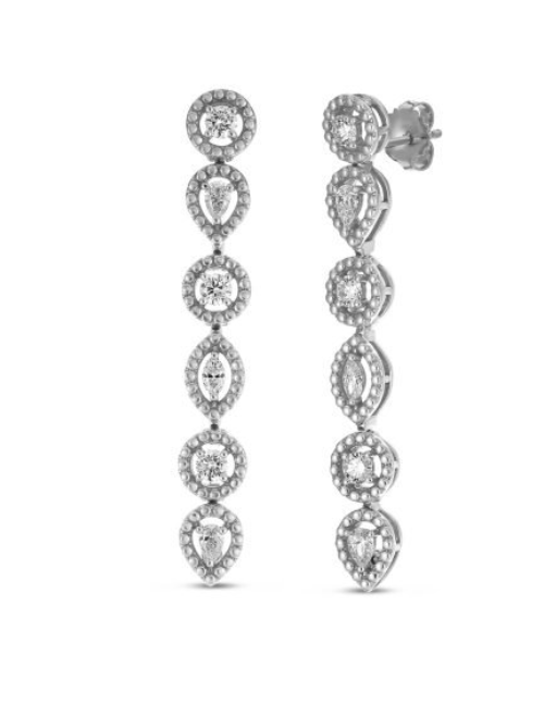 Roberto Coin 18K WHITE GOLD DOLCETTO ALTERNATING THREE STONE DIAMOND DANGLE EARRINGS