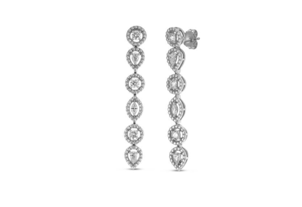 Roberto Coin 18K WHITE GOLD DOLCETTO ALTERNATING THREE STONE DIAMOND DANGLE EARRINGS