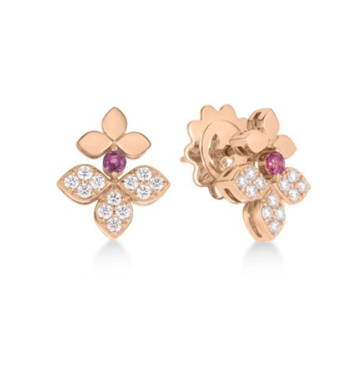 Roberto Coin 18K ROSE GOLD LOVE IN VERONA DIAMOND AND RUBELLITE SPLIT FLOWER STUD EARRINGS