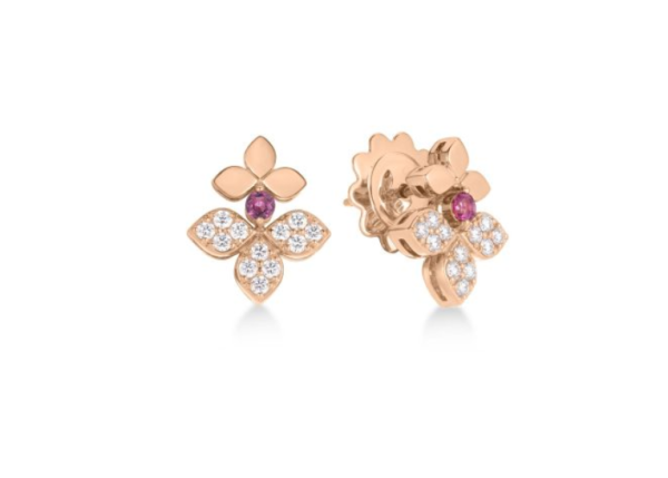 Roberto Coin 18K ROSE GOLD LOVE IN VERONA DIAMOND AND RUBELLITE SPLIT FLOWER STUD EARRINGS