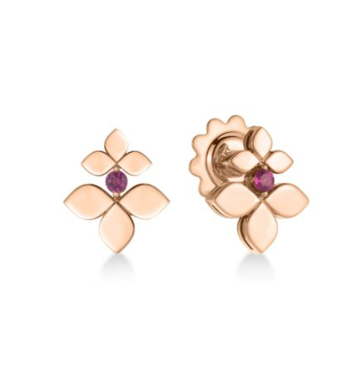 Roberto Coin 18K ROSE GOLD LOVE IN VERONA RUBELLITE SPLIT FLOWER STUD EARRINGS