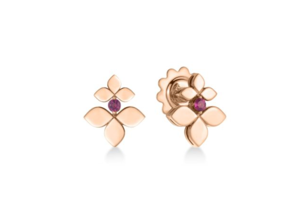 Roberto Coin 18K ROSE GOLD LOVE IN VERONA RUBELLITE SPLIT FLOWER STUD EARRINGS