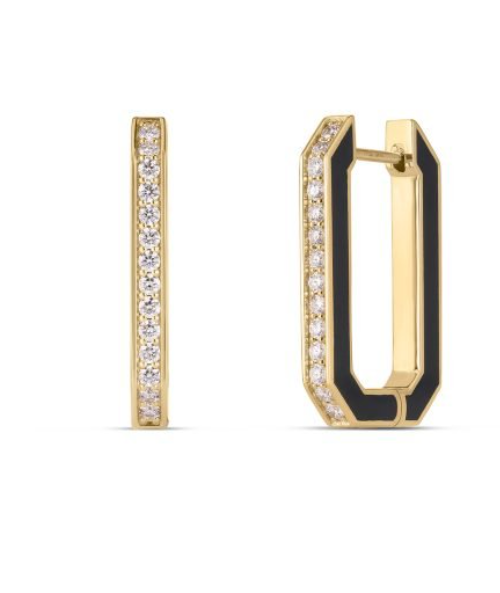Roberto Coin 18K YELLOW DESIGNER GOLD BLACK CERAMIC AND DIAMOND HOOP EARRINGS
