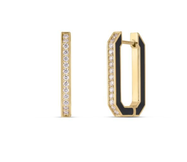 Roberto Coin 18K YELLOW DESIGNER GOLD BLACK CERAMIC AND DIAMOND HOOP EARRINGS