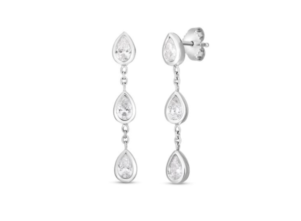 Roberto Coin  18K WHITE GOLD TINY TREASURE THREE PEARCUT DIAMOND DANGLE EARRING