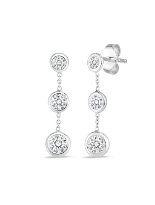 Roberto Coin 18K WHITE GOLD CLASSIC DIAMOND THREE BEZEL DROP EARRINGS