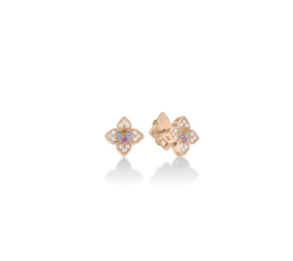 Screenshot 2025-07-25 163610 Roberto Coin 18K ROSE GOLD VENETIAN PRINCESS CARNIVAL PAVE DIAMOND & MIXED STONES SMALL FLOWER STUD EARRINGS