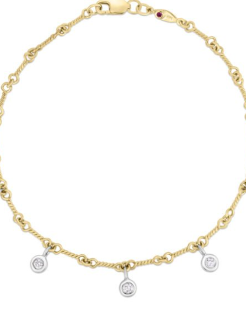 Roberto Coin 18K YELLOW/WHITE DIAMONDS BY THE INCH DANGLING DOGBONE BRACELET