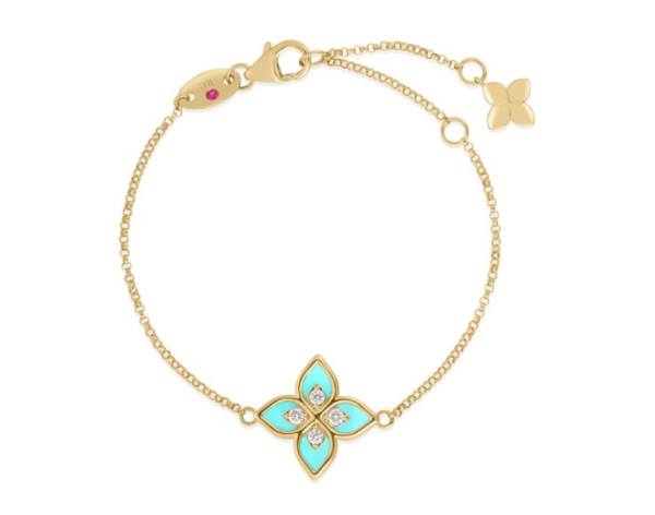 Roberto Coin 18K YELLOW GOLD VENETIAN PRINCESS DIAMOND & CYAN ENAMEL FLOWER BRACELET