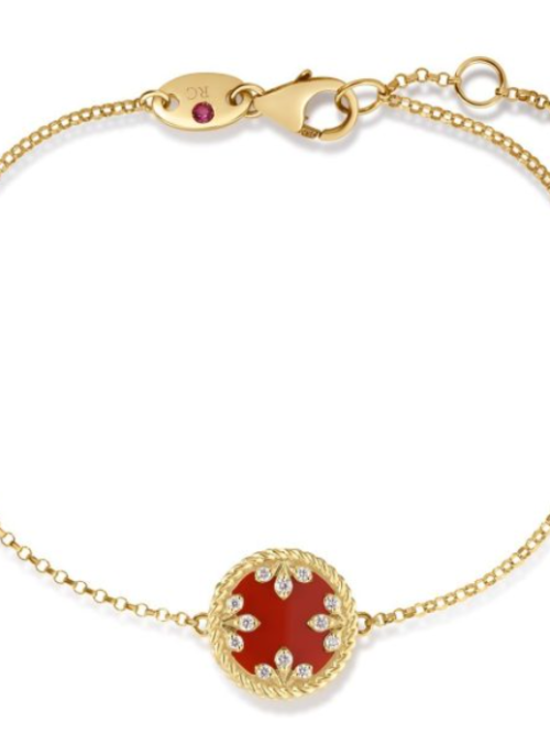 Roberto Coin 18K YELLOW GOLD VENETIAN MEDALLIONS DIAMOND AND RED AGATE BRACELET