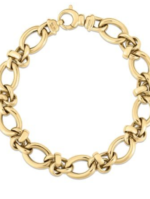 Roberto Coin 18K YELLOW DESIGNER GOLD ALTERNATING MIXED LINK BRACELET