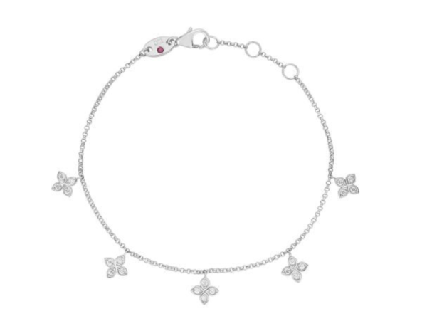 Screenshot 2025-07-26 112713 Roberto Coin 18K WHITE GOLD LOVE BY THE INCH DANGLING 5 STATION DIAMOND FLOWER BRACELET