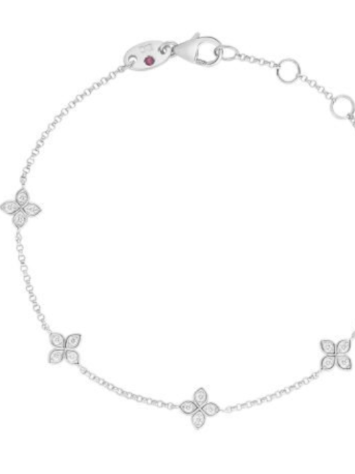 Roberto Coin 18K WHITE GOLD LOVE BY THE INCH 5 STATION DIAMOND FLOWER BRACELET
