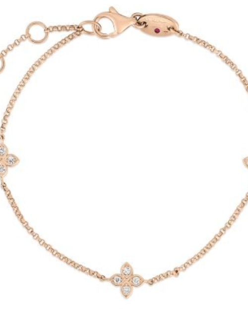 Roberto Coin 18K ROSE GOLD LOVE BY THE INCH 3 STATION DIAMOND FLOWER BRACELET