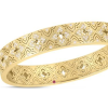 Roberto Coin 18K YELLOW GOLD VENETIAN PRINCESS ETCHED FRAME DIAMOND FLOWER BANGLE