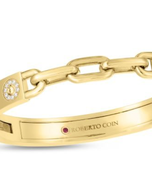 Roberto Coin 18K YELLOW GOLD NAVARRA DIAMOND ACCENT WITH 3 LINK CHAIN BANGLE