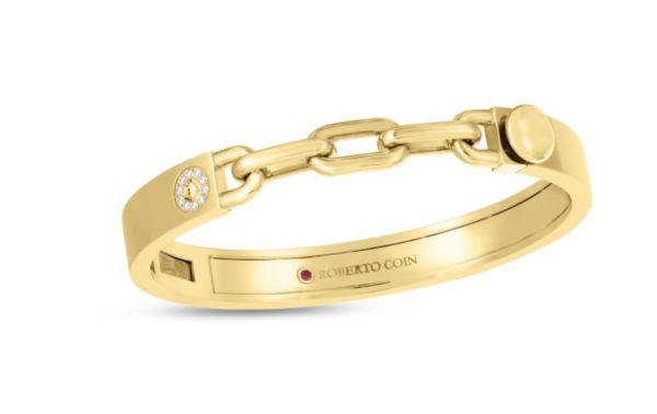 Screenshot 2025-07-26 121459 Roberto Coin 18K YELLOW GOLD NAVARRA DIAMOND ACCENT WITH 3 LINK CHAIN BANGLE