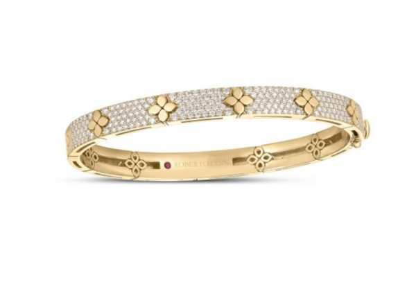 Screenshot 2025-07-26 121725 Roberto Coin 18K YELLOW GOLD LOVE IN VERONA PAVE DIAMOND & POLISHED FLOWER BANGLE
