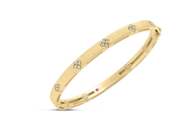 Screenshot 2025-07-26 122000 Roberto Coin 18K YELLOW GOLD LOVE IN VERONA NARROW WIDTH DIAMOND ACCENT & SATIN FINISH BANGLE