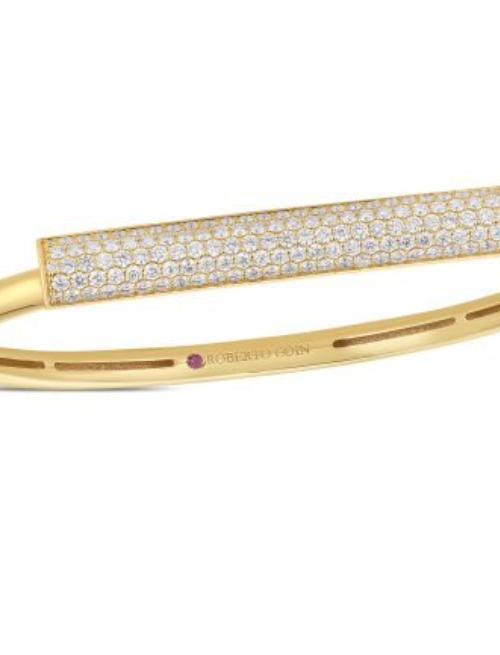 Roberto Coin  18K YELLOW GOLD DOMINO PAVE DIAMOND BAR BANGLE