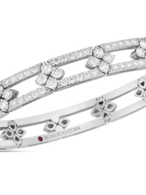 Roberto Coin 18K WHITE GOLD LOVE IN VERONA DIAMOND OPEN FRAME PAVE BANGLE