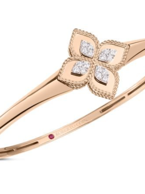 Roberto Coin 18K ROSE/WHITE GOLD PRINCESS FLOWER DIAMOND KNIFE EDGE BANGLE