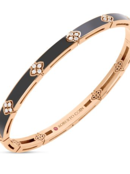Roberto Coin 18K ROSE GOLD LOVE IN VERONA DIAMOND AND BLACK ENAMEL BANGLE
