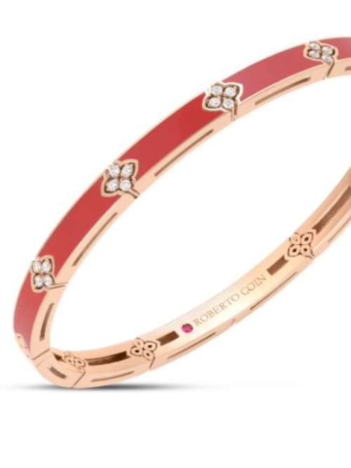 Roberto Coin 18K ROSE GOLD LOVE IN VERONA DIAMOND AND CORAL ENAMEL BANGLE